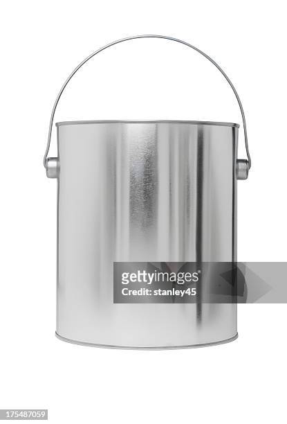 silver paint bucket, empty. add your own message or brand - metal bucket stock pictures, royalty-free photos & images