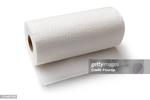 cleaning: paper towel roll isolated on white background - kitchen paper stock pictures, royalty-free photos & images