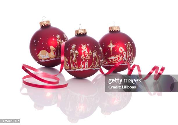 nativity scene baubles - nativity scene white background stock pictures, royalty-free photos & images