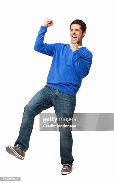 excited young man - isolated - juichen stockfoto's en -beelden