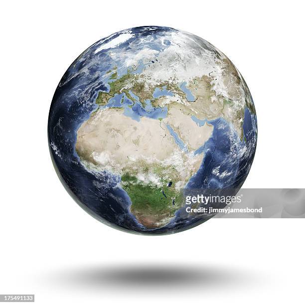 earth - european eastern hemisphere - planet earth on white stock pictures, royalty-free photos & images