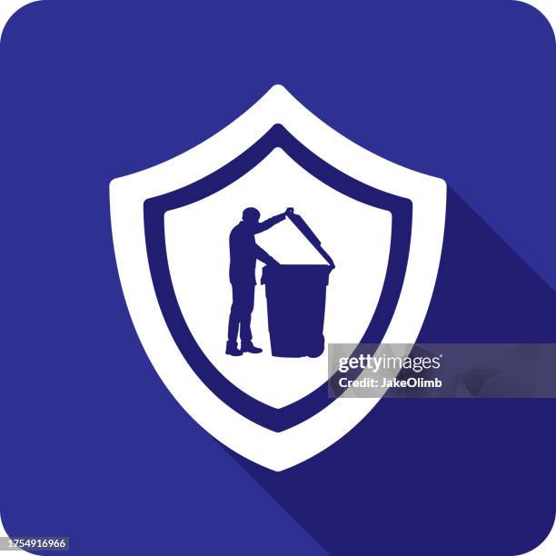 stockillustraties, clipart, cartoons en iconen met shield man taking out trash icon silhouette 2 - prullenbak op wielen