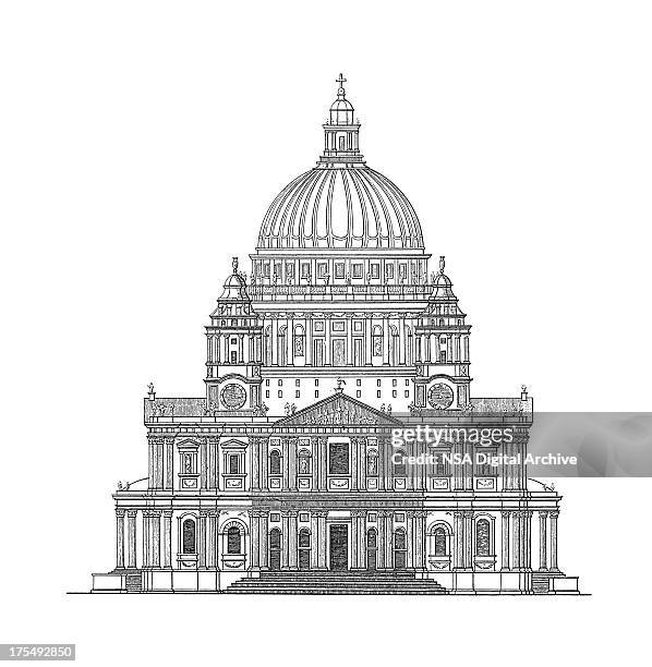 st paul's cathedral, den london, vereinigtes königreich/antiken architektur illustrationen - architektonisches detail stock-grafiken, -clipart, -cartoons und -symbole