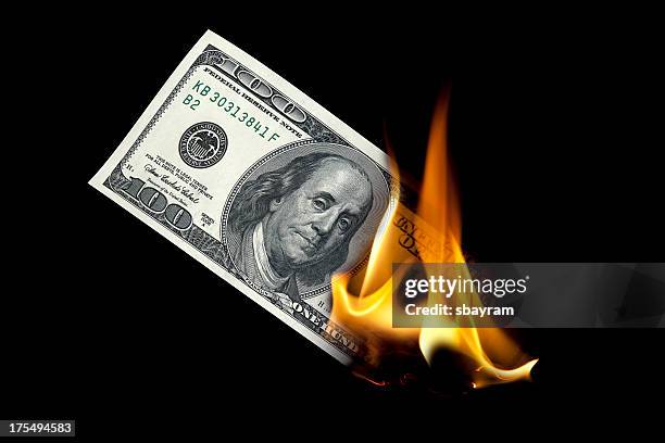 burning one hundred dollar - burning stock pictures, royalty-free photos & images