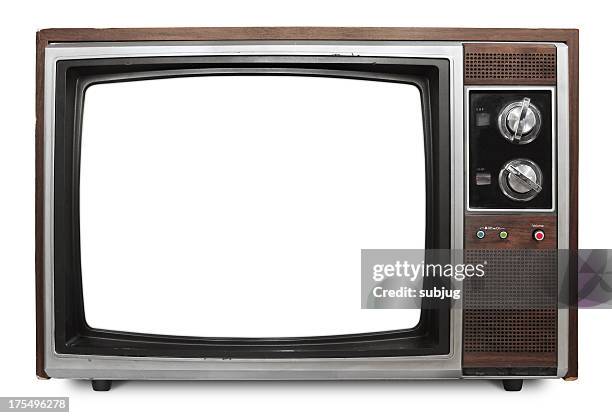 vintage tv with blank screen - televisietoestel stockfoto's en -beelden