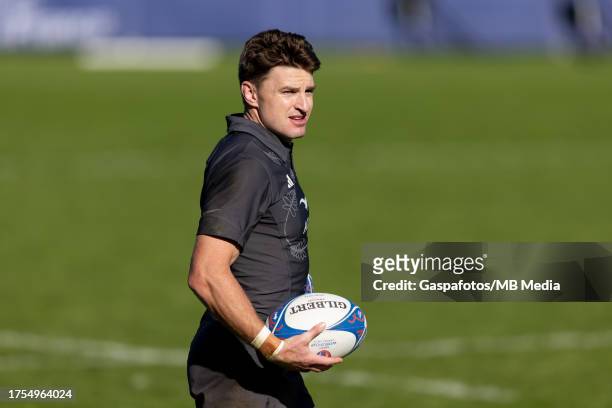 Beauden Barrett of New Zealand looks on during a New Zealand training session ahead of their Rugby World Cup France 2023 Final match against South...