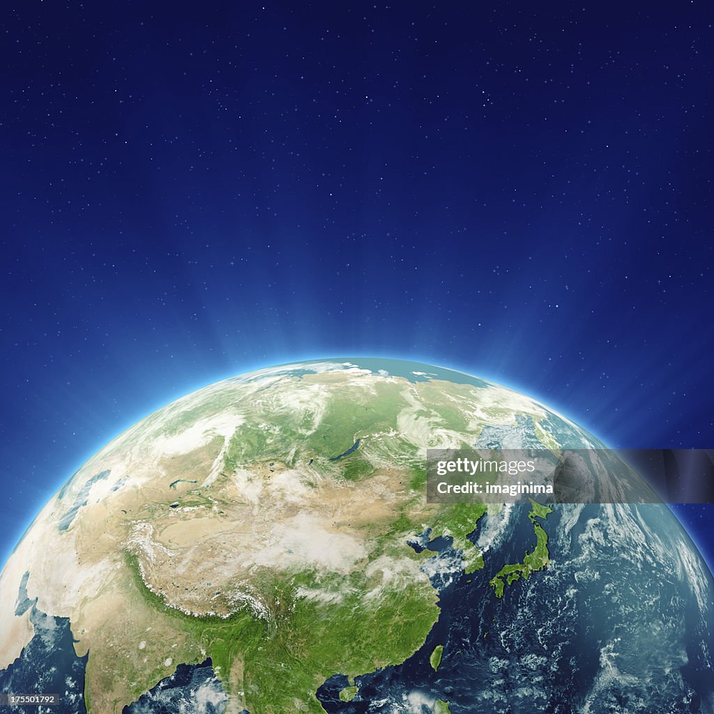 Glowing Blue Earth China, Japan and Far East