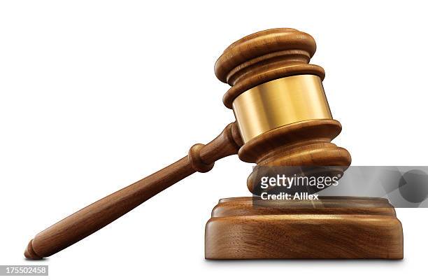 wooden gavel isolated on white - hammer stock pictures, royalty-free photos & images