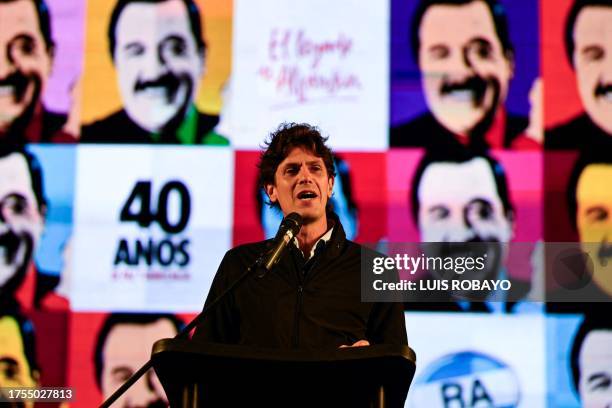 Martin Lousteau, national senator and vice president of the Radical Civic Union political party, speaks to supporters during the celebration of the...
