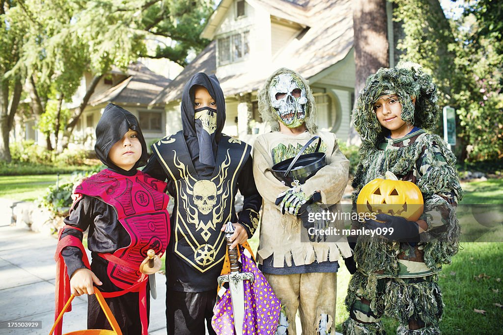 Young boys trick or treating portrait