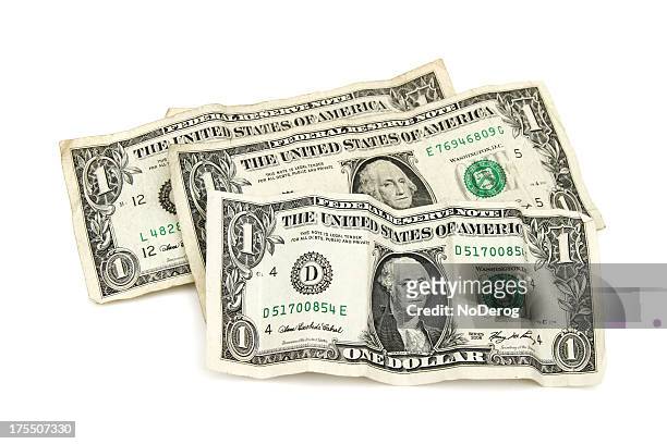 several slightly crumpled one dollar bills - american one dollar bill stock pictures, royalty-free photos & images