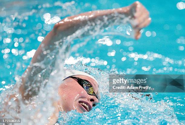 Hannah Miley of Great Britain competes during the Swimming Women's 400m Individual Medley preliminaries heat four on day sixteen of the 15th FINA...