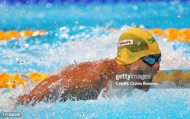 Kenneth To of Australia competes during the Swimming Men's 4x100m Medley Relay preliminaries heat one on day sixteen of the 15th FINA World...