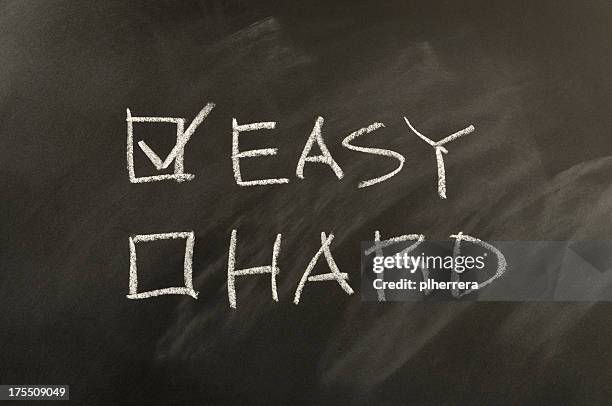 easy and hard checkbox written on blackboard - smooth stock pictures, royalty-free photos & images