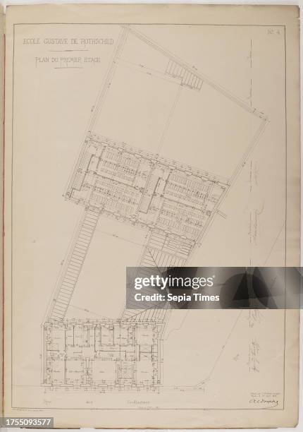 Plan of the second floor of the Gustave de Rothschild School located rue des Feuillantines, 5th district, Paris, Aldrophe, Alfred-Philibert,...