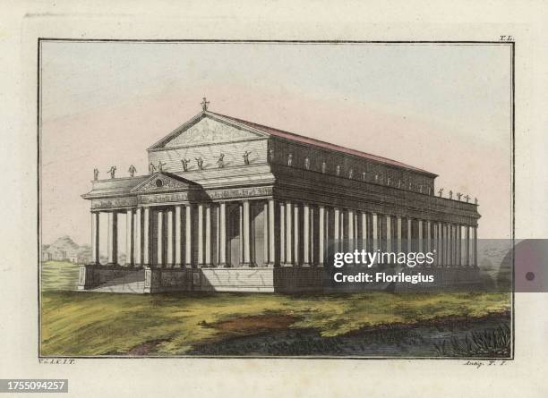 Temple of the goddess Diana at Ephesus. Handcolored copperplate engraving after Johann Bernhard Fischer von Erlach from Robert von Spalart's...