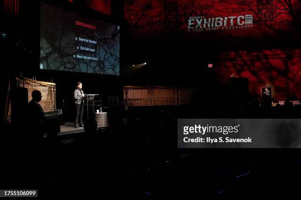 Candice DeLong speaks onstage during Wondery Exhibit C: A True Crime Experience Live at Gotham Hall on October 24, 2023 in New York City.