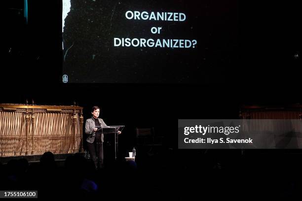 Candice DeLong speaks onstage during Wondery Exhibit C: A True Crime Experience Live at Gotham Hall on October 24, 2023 in New York City.