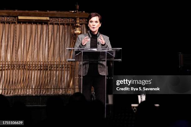 Candice DeLong speaks onstage during Wondery Exhibit C: A True Crime Experience Live at Gotham Hall on October 24, 2023 in New York City.