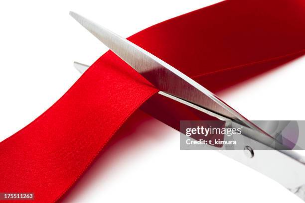 cut red ribbon - ribbon cutting stock pictures, royalty-free photos & images