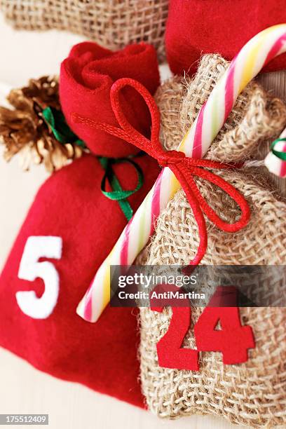 part of advent calendar with little bags - adventkalender stock pictures, royalty-free photos & images