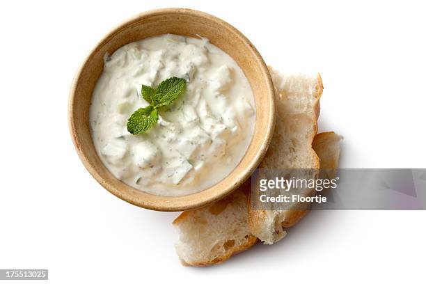 middle eastern: tzatziki and bread - dips stock pictures, royalty-free photos & images