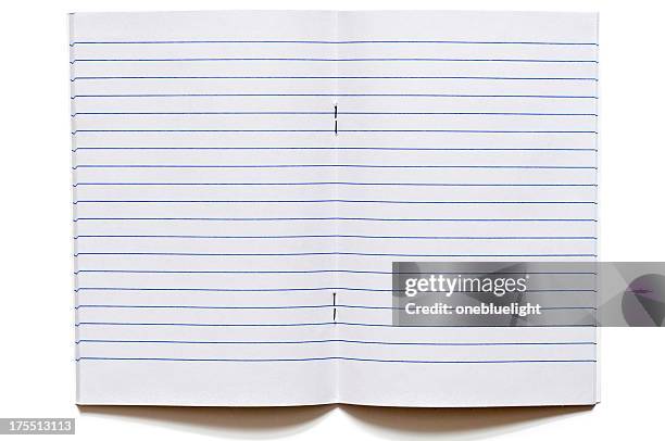 open blank notebook on white background - workbook stock pictures, royalty-free photos & images