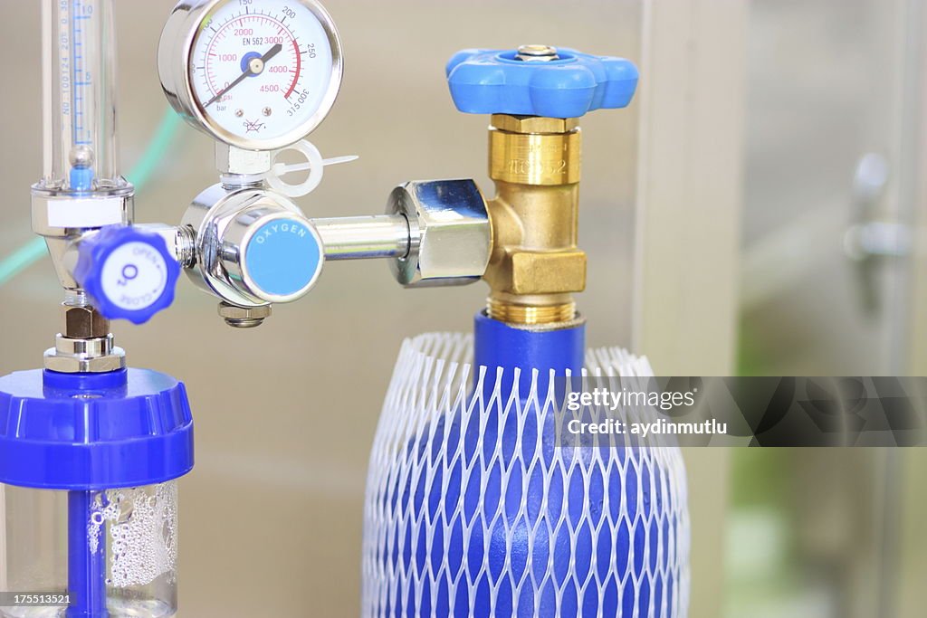 A blue medical oxygen concentrator