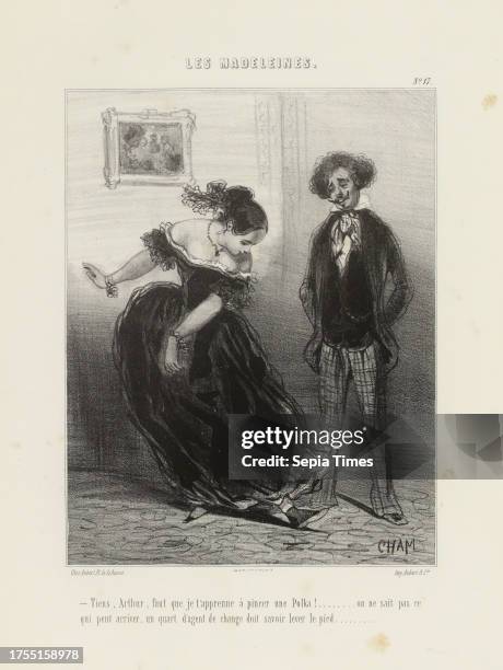Here, Arthur, I have to teach you how to pinch a Polka! [...] N17. Cham , Draftsman-lithographer, Aubert, Printer-lithographer, In 1847, Print,...