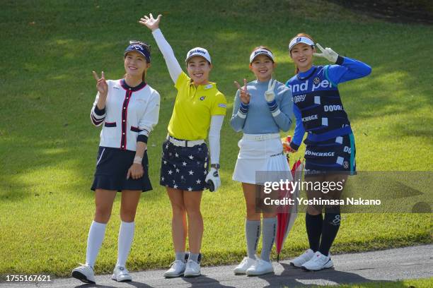 Hikari Fujita, Risa Murata, Saho Yamada and Rei Matsuda of Japan pose on the 5th hole during the first round of SHIZU HILLS Ladies MORI BUILDING Cup...