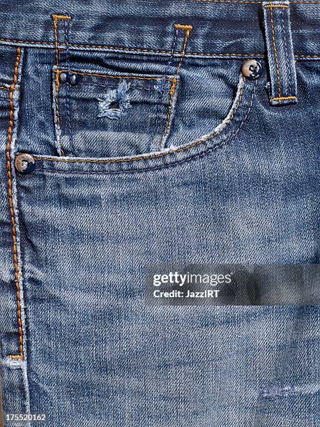 close up of denim jean pocket. - jean pocket stock pictures, royalty-free photos & images