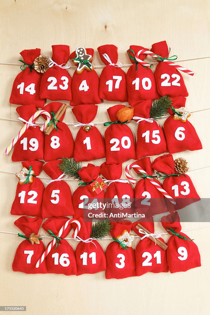 Advent calendar with little bags