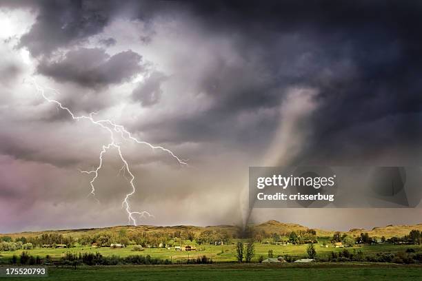 tornado and lightning - tornado stockfoto's en -beelden
