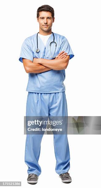zuversichtlich männlich chirurg-isoliert - male doctor portrait stock-fotos und bilder