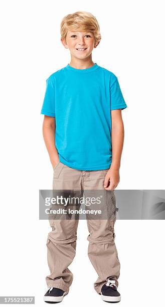 confident young boy - isolated - blonde hair white background stock pictures, royalty-free photos & images