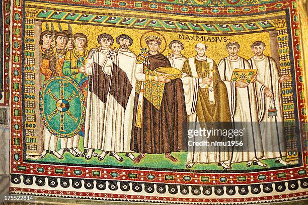 byzantinisches mosaik in der basilika san vitale, ravenna, italien. - basilica of san vitale stock-fotos und bilder