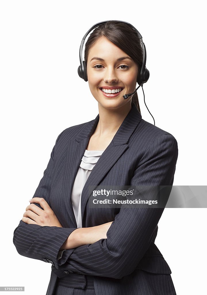 Female IT Helpdesk Manager Smiling With Arms Crossed - Isolated