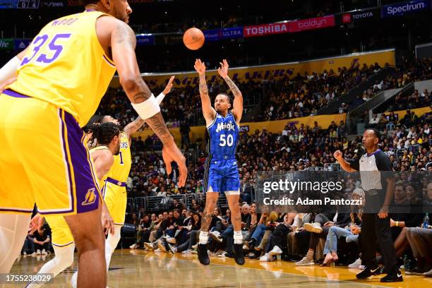 Cole Anthony of the Orlando Magic shoots the ball during the game against the Los Angeles Lakers on October 30, 2023 at Crypto.Com Arena in Los...