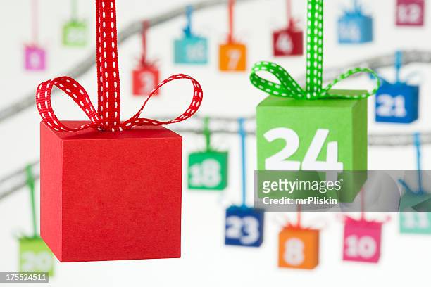 colourful gift boxes advent calendar - christmas countdown stock pictures, royalty-free photos & images