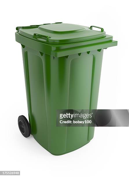 a picture of a large green rubbish bin with wheels on  - container stock pictures, royalty-free photos & images