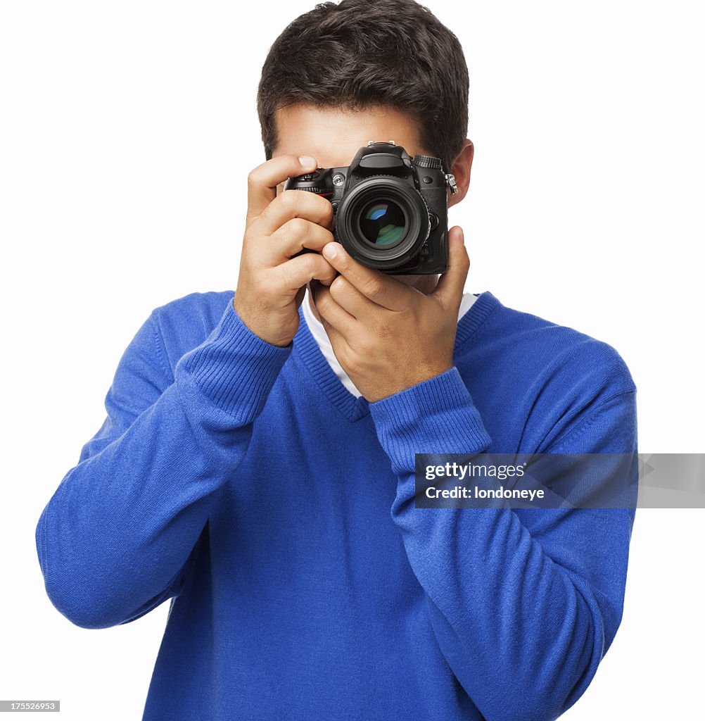 Man Using DSLR Camera - Isolated