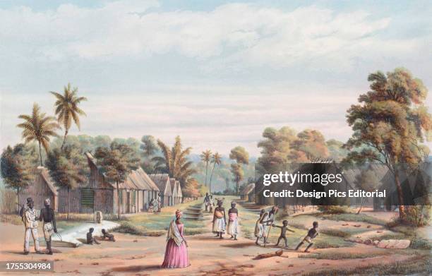 Slave camp on a Suriname plantation circa 1860. From a contemporary illustration.