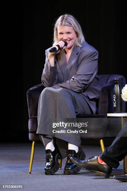 Emerald Fennell speaks onstage at the Gala Screening Of "Saltburn" and Award Presentation to Emerald Fennell, Spotlight Director Award during the...