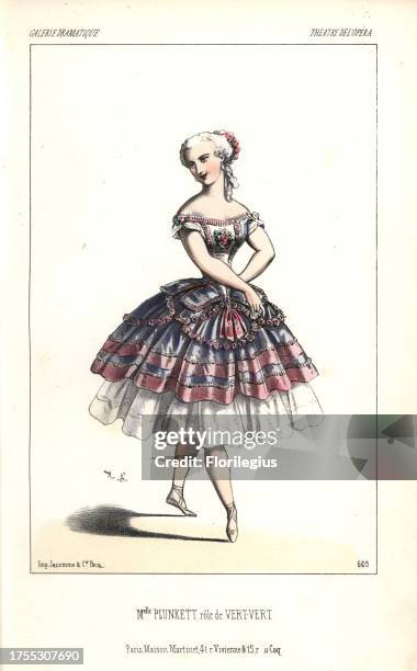 Belgian dancer Mlle. Adelina Plunkett in the role of Vert-Vert at the Theatre de l'Opera. Handcoloured lithograph by Alexandre Lacauchie from...