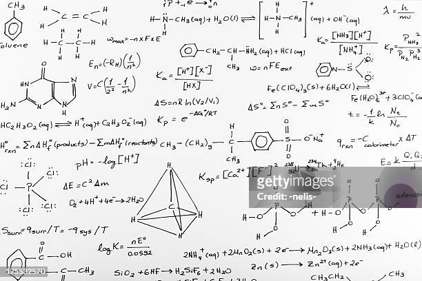 whiteboard of written complex chemistry work - chemistry stock pictures, royalty-free photos & images