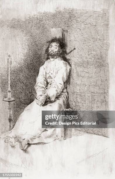 The Garrotted Man - El agarrotado. Etching by Francisco Goya, circa 1780.