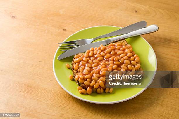 baked beans on toast - bean stock pictures, royalty-free photos & images