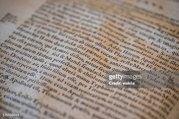 ancient latin text tilt view - latin script stock pictures, royalty-free photos & images