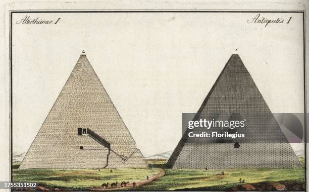 The great pyramid of Giza 1, interior chambers 2. Handcoloured copperplate engraving from Friedrich Johann Bertuch's Bilderbuch fur Kinder , Weimar,...