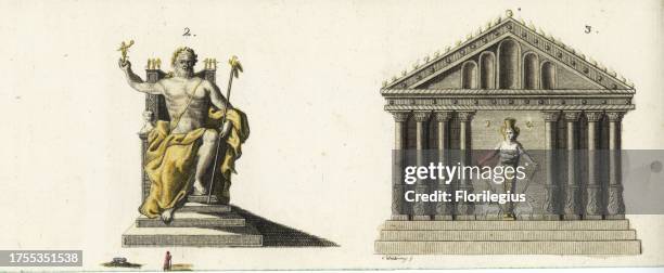 Statue of Zeus at Olympia 2, and the Temple of Artemis at Ephesus 3. Handcoloured copperplate engraving after Christiane Henriette Dorothea...
